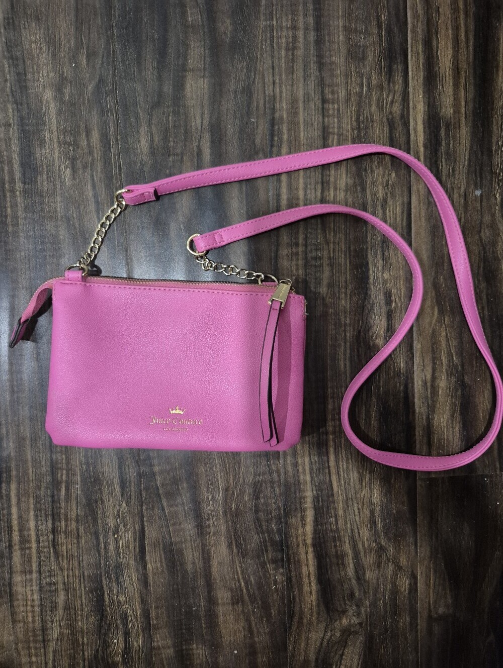 Juicy Couture Pink Pearl Embellished Faux Leather Crossbody Bag
